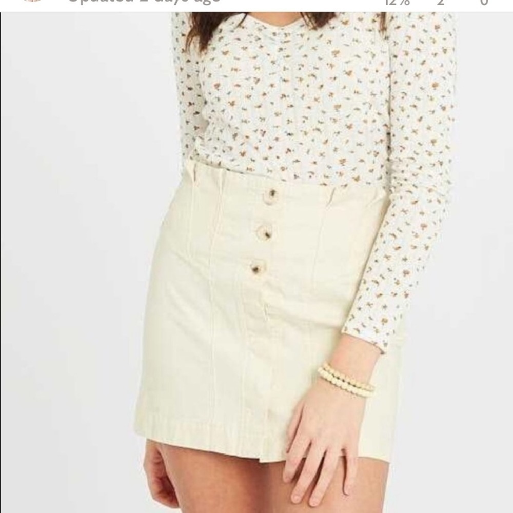 Altar’d State Womens Cream Button Front Cotton Mini Skirt Size Large Boho NWT